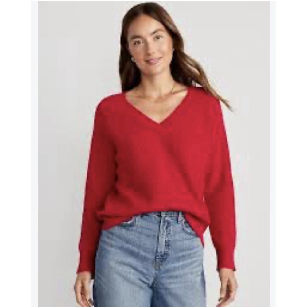 Old Navy Women's Red SoSoft Long Sleeve Loose V-Neck Sweater Size Small